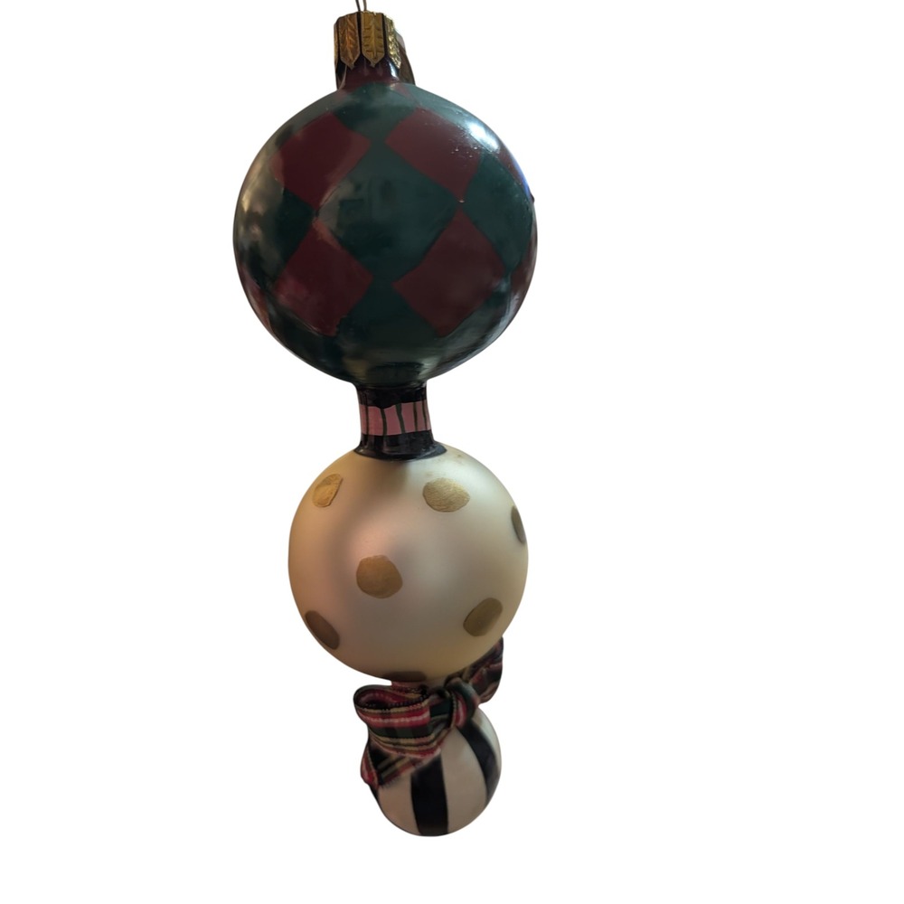 Vintage Mackenzie Childs Hand Blown‎ Christmas Ornament Purple Green  Polka Dot